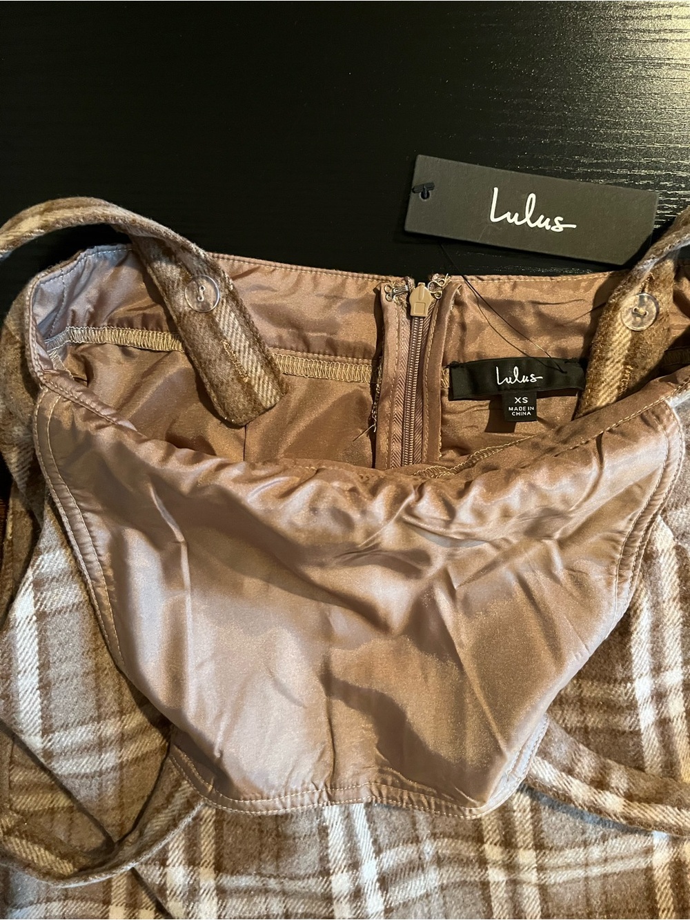 NWT Lulus Plaid Pinafore Mini Dress in Brown - Picture 9 of 10